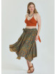 Gipe Detailed Waist Tied Petrol Plus Size Skirt 4589